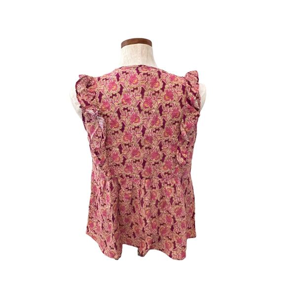 Rose + Olive ruffled pink floral sleeveless peasant top M - Picture 5 of 7